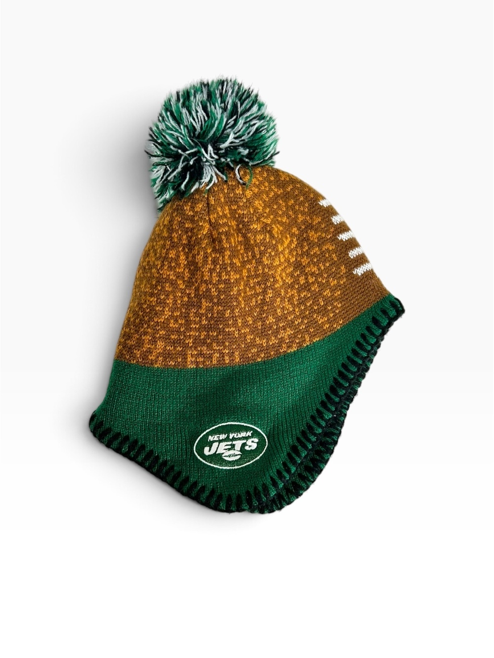 NFL New York Jets Infant Baby Football Knit Beanie Pom Hat Earflap Green Winter